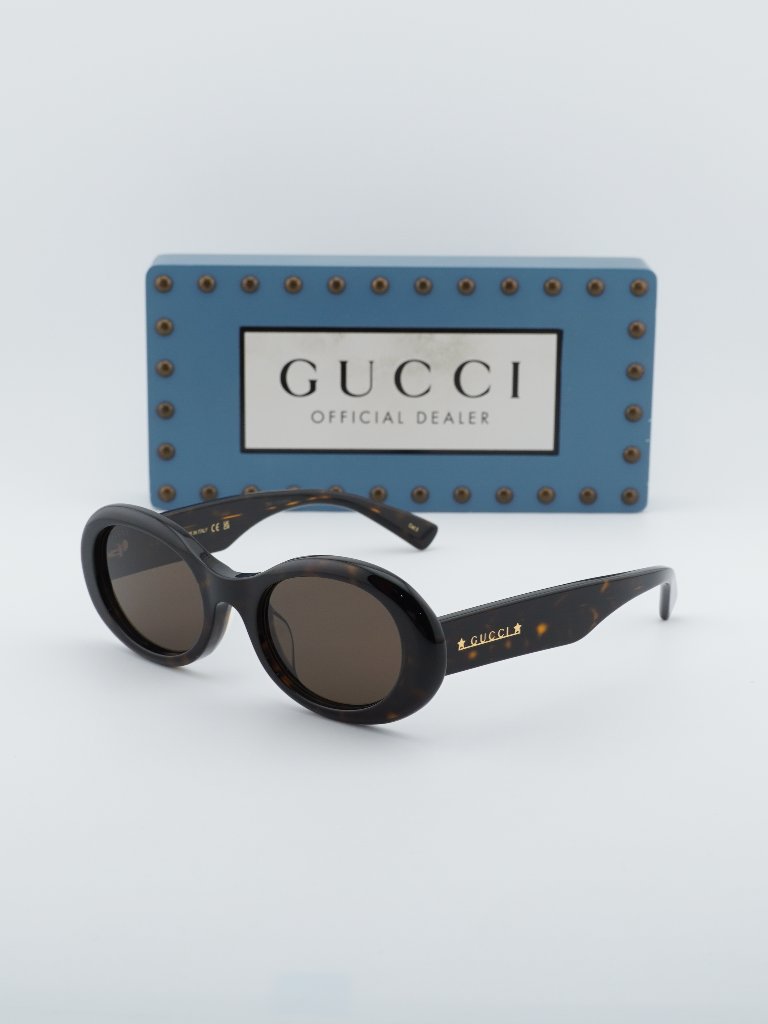 Gucci Gg1587sa 002 Oval Sunglasses - Dark Havana / Brown